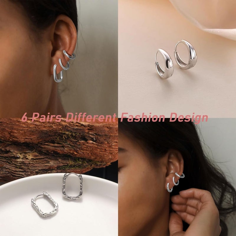 MIDEEO Gold/Sliver Chunky Hoop Earrings Set for Women, 14K Gold Plated Twisted Huggie Hoop Earring Hypoallergenic Thick Open Lightweight Chunky Hoop Earrings Jewelry for Gifts - Image 4